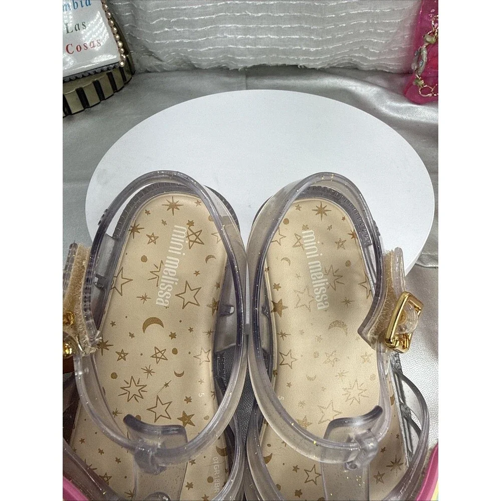 (S4)MINI MELISSA Little Girl's Clear Rainbow Jelly Flat Sandals Size 9